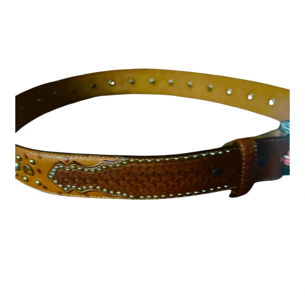 Tony Lama The Nashville Leather Stones and more Large Buckle Belt SZ 46